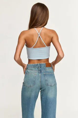 Топ с вырезом капля из хлопка цвета голубой туман