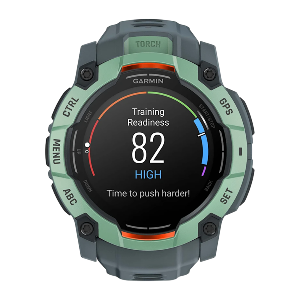 Спортивные часы Garmin Instinct 3, 50 мм, AMOLED, силиконовый ремешок сумеречного цвета Безель цвета «южные тропики», AMOLED-дисплей. Ремешок с классической застёжкой — на запястье обхватом 141–213 мм