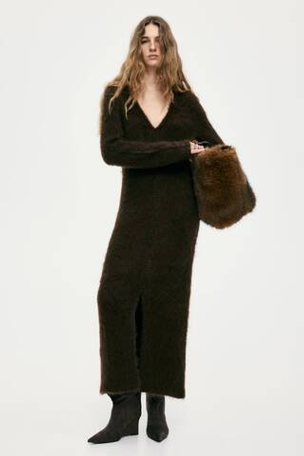 H&M Платье из мохеровой смеси с открытой спиной, темно-коричневый