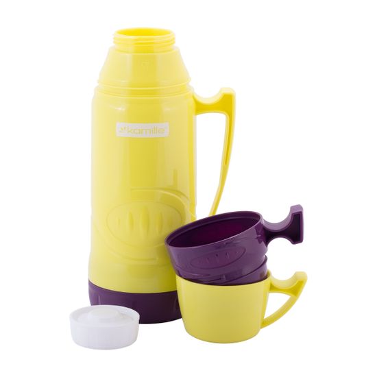 Термос 600 мл. со стеклянной колбой Kamille KM 2030 пластиковый, 2 чашки