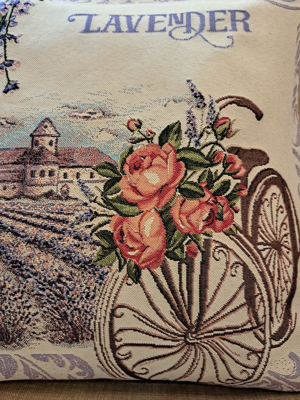 Декоративный гобеленовый чехол для интерьерной подушки Лаванда Прованс 47х47
