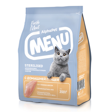 Сухой корм AlphaPet Menu для взрослых стерилизованных кошек и котов с домашней птицей