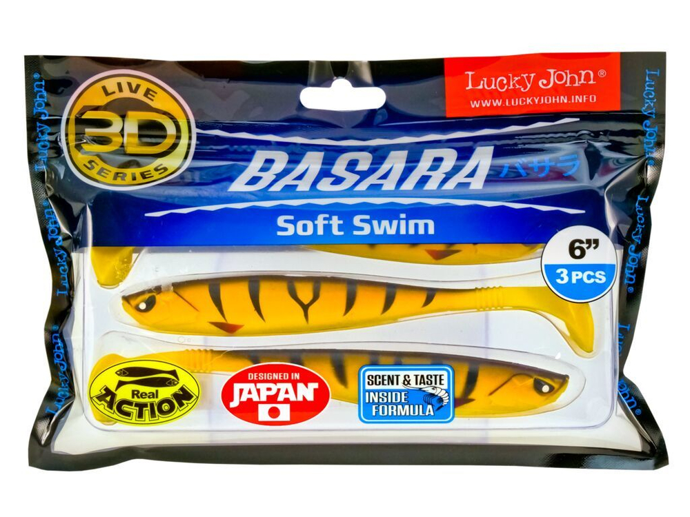 Виброхвост LUCKY JOHN Basara Soft Swim 3D, 6.0in (152 мм), цвет PG08, 3 шт.