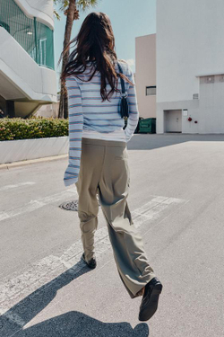 ZARA БРЮКИ С ШИРОКИМИ ШТАНИНАМИ И ДВОЙНЫМ ПОЯСОМ, ХАКИ