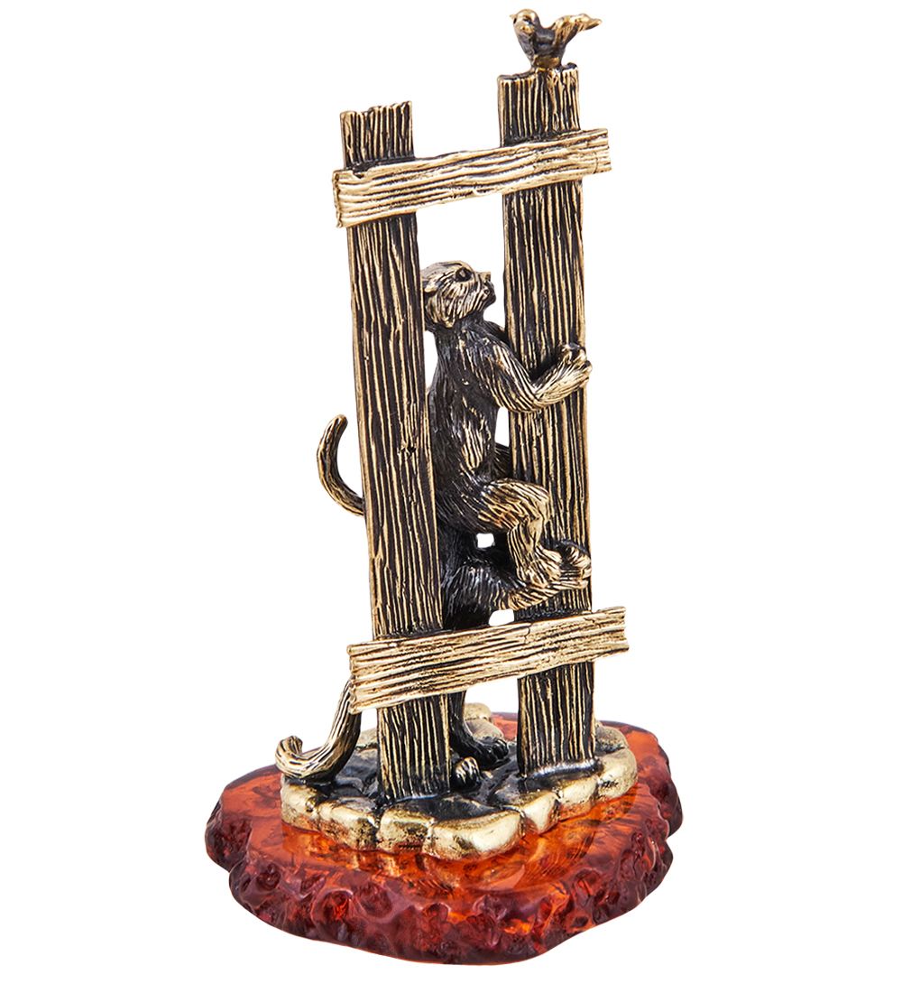 Народные промыслы AM-3672 Фигурка «Коты на заборе» (латунь, янтарь)