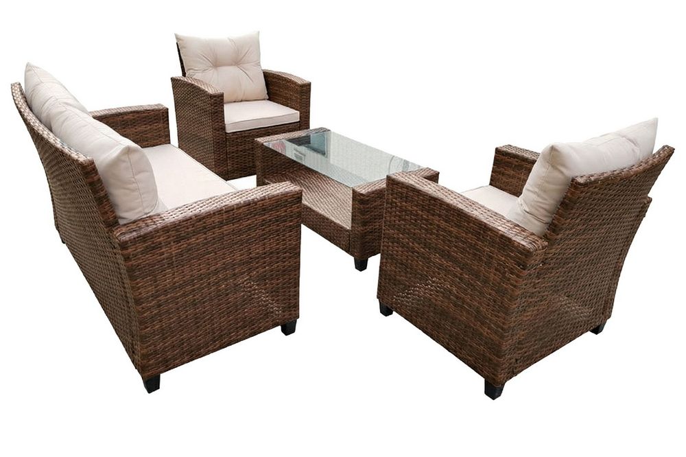 "Филадельфия" лаунж-зона из искусственного ротанга, цвет коричневый, цвет подушек светло-бежевый