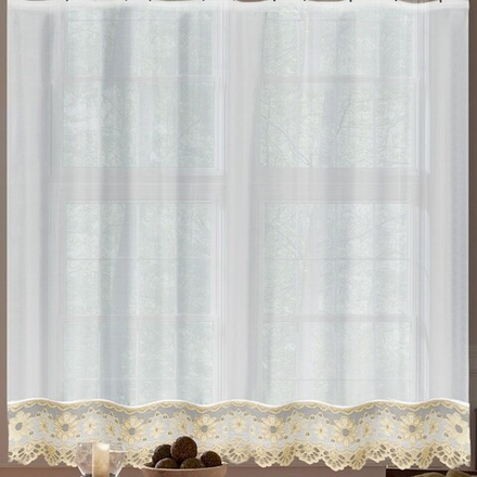 Занавеска из вуали с кружевом "Ф. СТЕФАНИ" на шторной ленте, цвет белый, Польша.