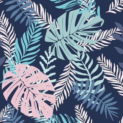 Крупные листья на синем фоне