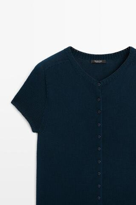Massimo Dutti Кардиган из смесового хлопка и шелка, темно-синий