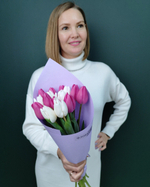 Монобукет белый и розовый тюльпан,15шт(00148)