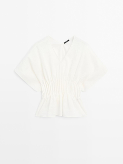 Massimo Dutti Рубашка из смесового хлопка, кремовый