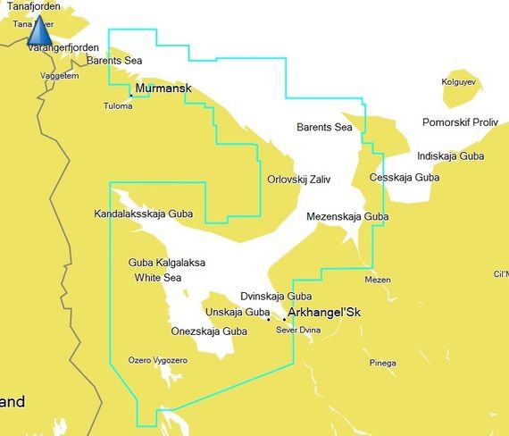 Карта глубин Garmin hxeu068R BlueChart G3 Белое море, Баренцево море