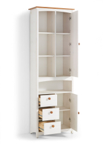 Шкаф пенал для ванной Паула из массива сосны, 2 двери 3 ящика, белый/черри