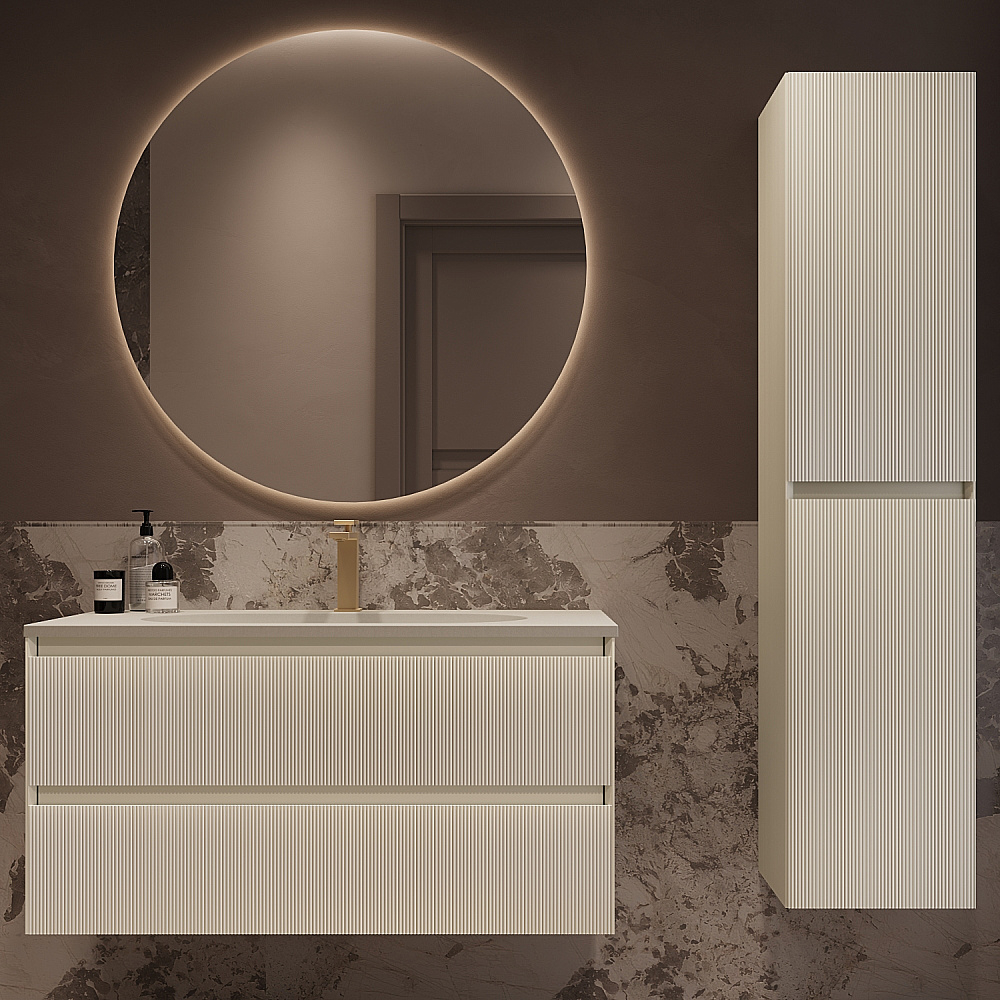 Тумба с раковиной Vincea Welle 100 VMC-2WL100MBG/VCB-4H100J бежевая матовая/раковина жасмин