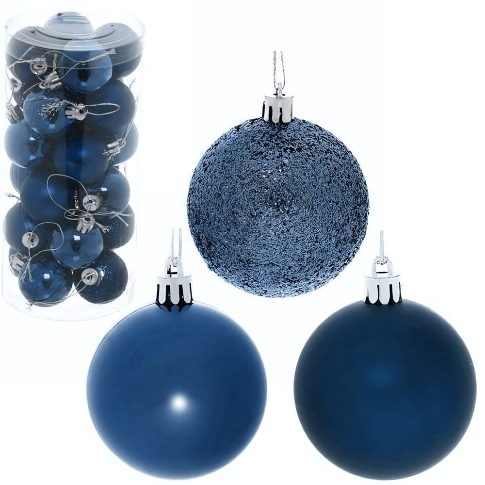 Новогодние шары 6 см (набор 24 шт) "Микс фактур", сапфир (Серпантин)