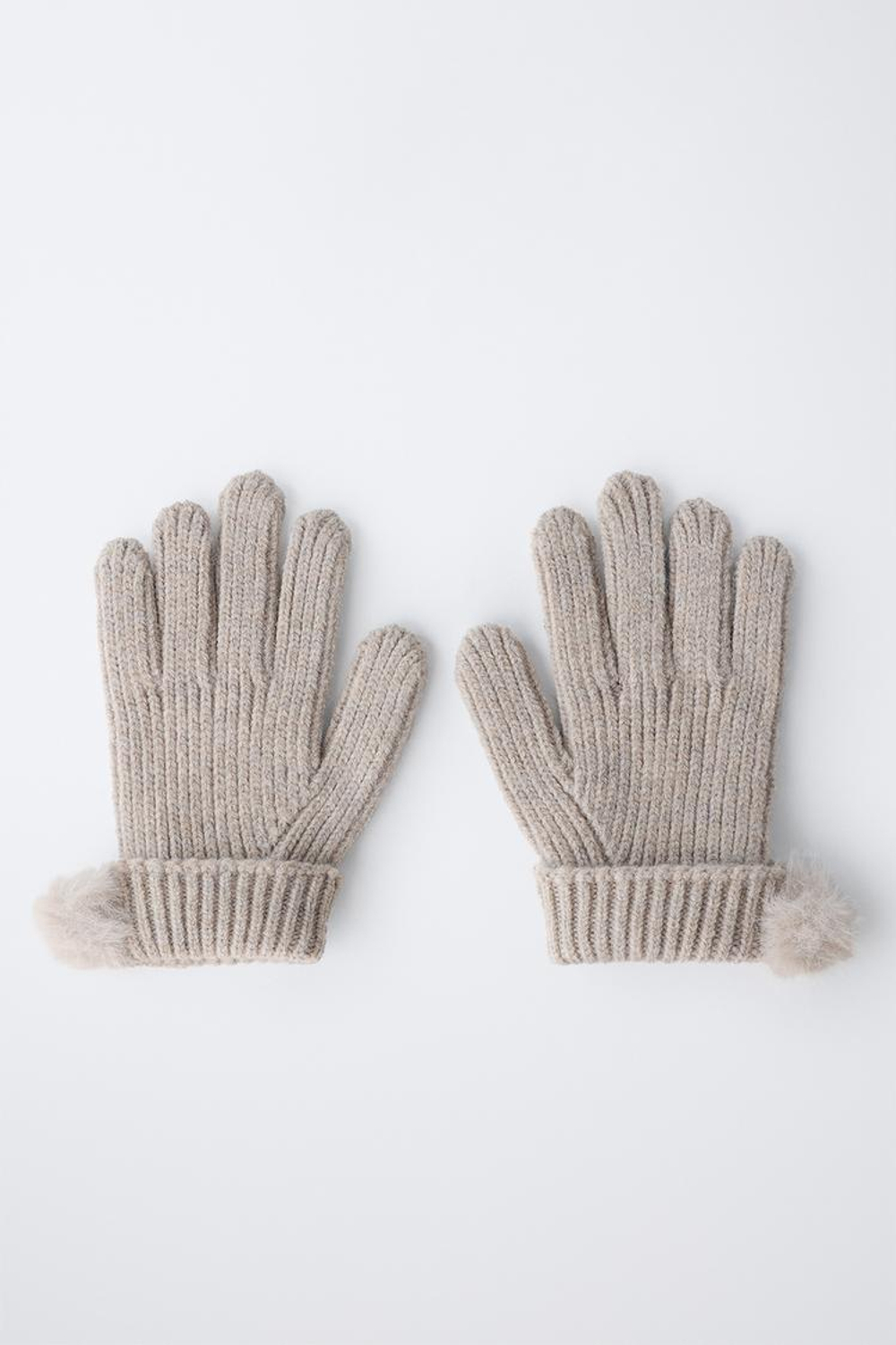 ZARA ТРИКОТАЖНЫЕ ПЕРЧАТКИ С ПОМПОНОМ, ПЕСОЧНЫЙ