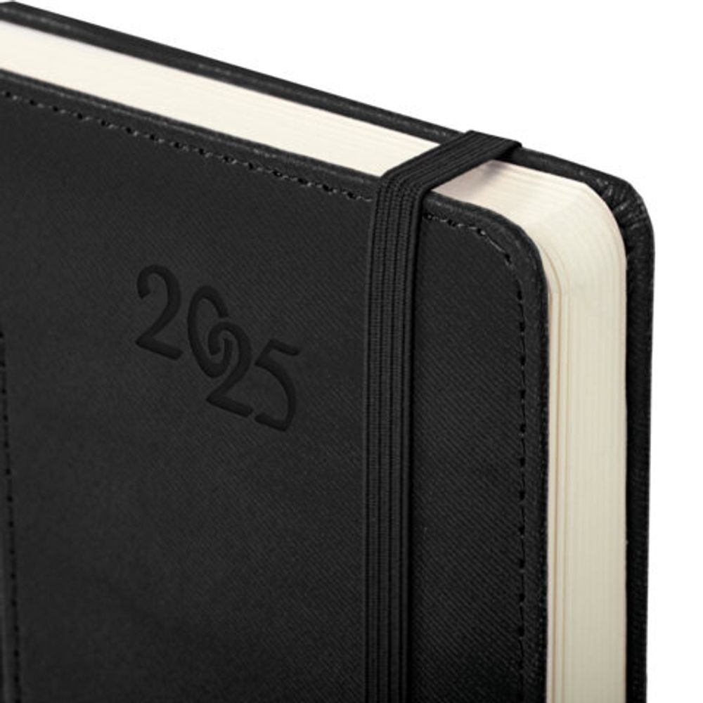 Ежедневник датированный 2025 А5 138x213 мм, BRAUBERG "Optimal", под кожу, резинка-фиксатор, держатель для ручки, черный, 115892