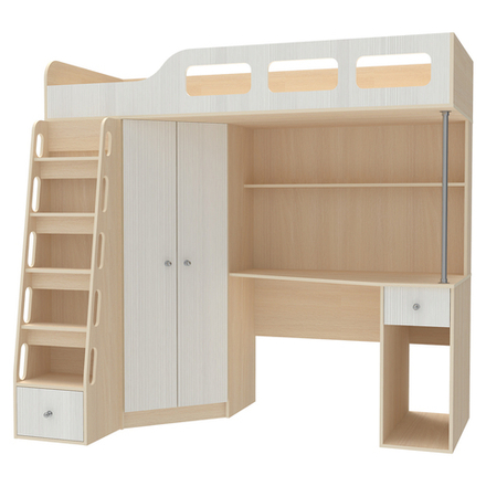 Кровать-чердак КарИВи Астра 7  Дуб Молочный Белое Дерево