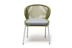 "Милан" стул плетеный из роупа, каркас алюминий светло-серый (RAL7035) муар, роуп салатовый меланж круглый, ткань светло-серая