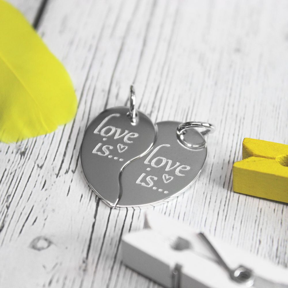 Парные подвески из серебра Две половинки сердца с гравировкой на заказ