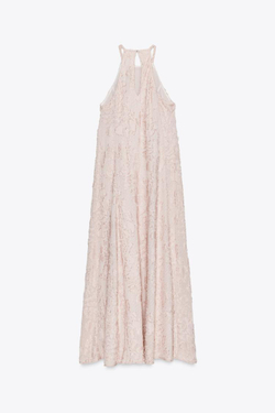 ZARA ПЛАТЬЕ С ОБЪЕМНЫМ ВОРОТНИКОМ, БЕЖЕВО-РОЗОВЫЙ