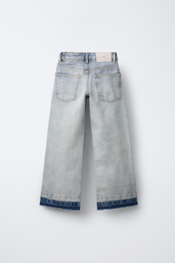 ZARA РАСКЛЕШЕННЫЕ ДЖИНСЫ С БЕСШОВНЫМИ НИЖНИМИ КРОМКАМИ, СИНИЙ