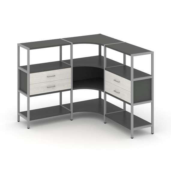 Shelf System Трехсекционный угловой стеллаж трехярусный с ящиками SN.STMU-331 Антрацит/Дуб Наварра/М