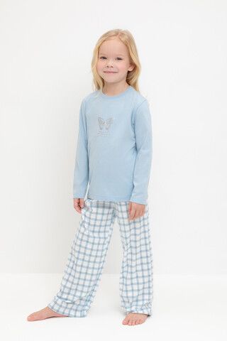 пижама  для девочки  К 1623/голубое стекло,клетка