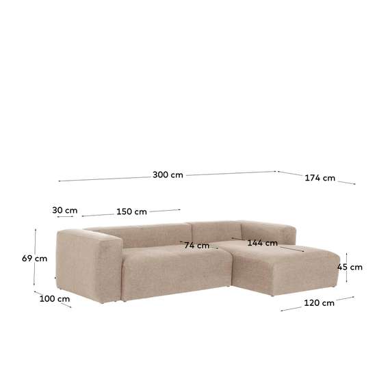 Диван 3-х местный Blok с правым шезлонгом бежевый 300 см