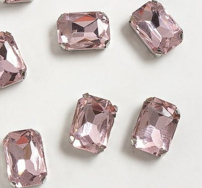 Стразы пришивные стекло в оправе, р. 14х10 мм, светло-розовый