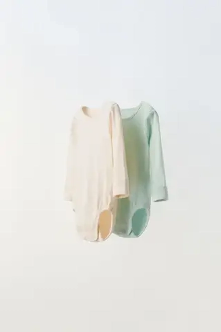 ZARA НАБОР ИЗ ДВУХ БОДИ В РУБЧИК С РЕГУЛИРУЕМЫМИ ДЕТАЛЯМИ, ВОДЯНИСТО-ЗЕЛЕНЫЙ