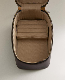 ZARA HOME МАЛЕНЬКАЯ КОЖАНАЯ ДОРОЖНАЯ КОСМЕТИЧКА ДЛЯ УКРАШЕНИЙ, ШОКОЛАДНЫЙ