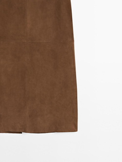 Massimo Dutti Юбка миди из замши, коричневый