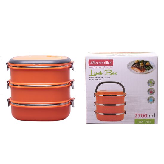 Ланч бокс тройной 2700 мл. Kamille КМ 2110 пластик, нержавеющая сталь