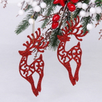 Подвески в блестках «Олень» 14 см (набор 2шт), красный