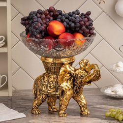 Фруктовница-конфетница Слон Джайпурарт со стеклянной чашей 7373 Бронза