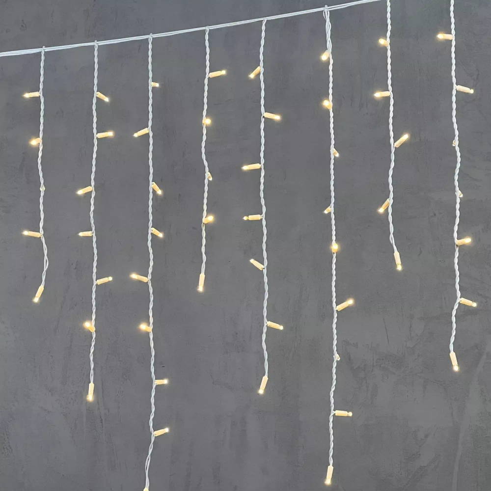 Светодиодная бахрома с колпачком 3,2*0,9 м., 168 теплых белых LED ламп, каучуковый белый провод, LTC (LL168-8-2WW)