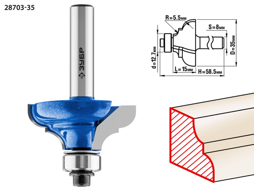 ЗУБР 35x16мм, радиус 5,5мм, фреза кромочная калевочная №3