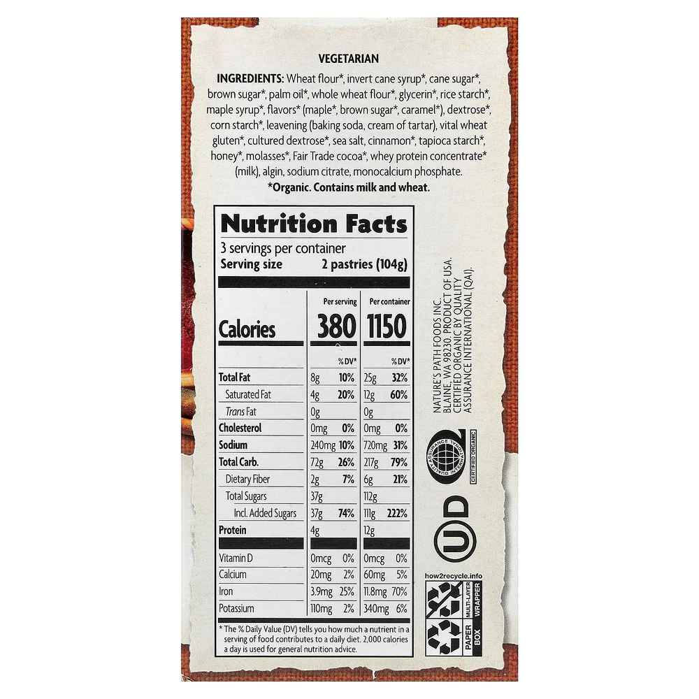 Nature's Path, органическое печенье для тостера, Frosted Maple Brown Sugar™, 6 шт., 312 г (11 унций)