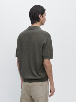 Massimo Dutti Трикотажный свитер из смесового хлопка с воротником-поло, серый