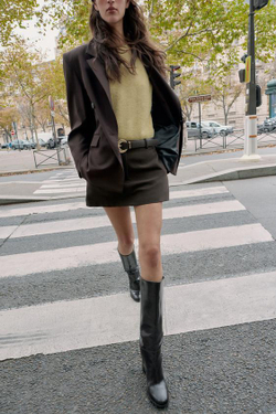 ZARA ЮБКА-ШОРТЫ С РЕМНЕМ, КОРИЧНЕВЫЙ