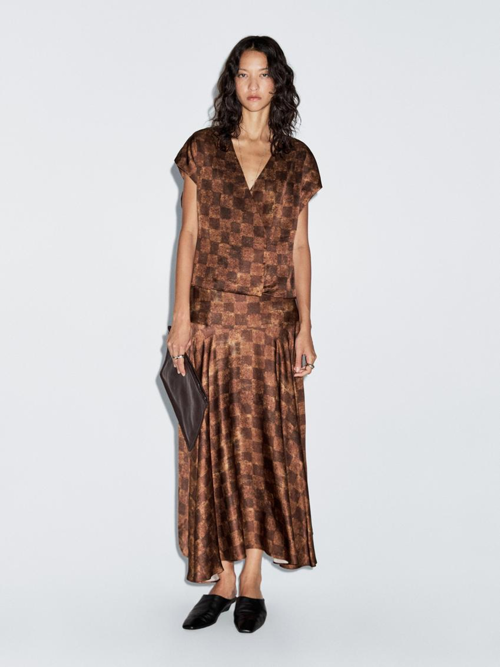 Massimo Dutti Атласный топ внахлест, металлик