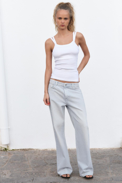 ZARA ДЖИНСЫ TRF WIDE LEG СО СРЕДНЕЙ ПОСАДКОЙ, ГОЛУБОЙ