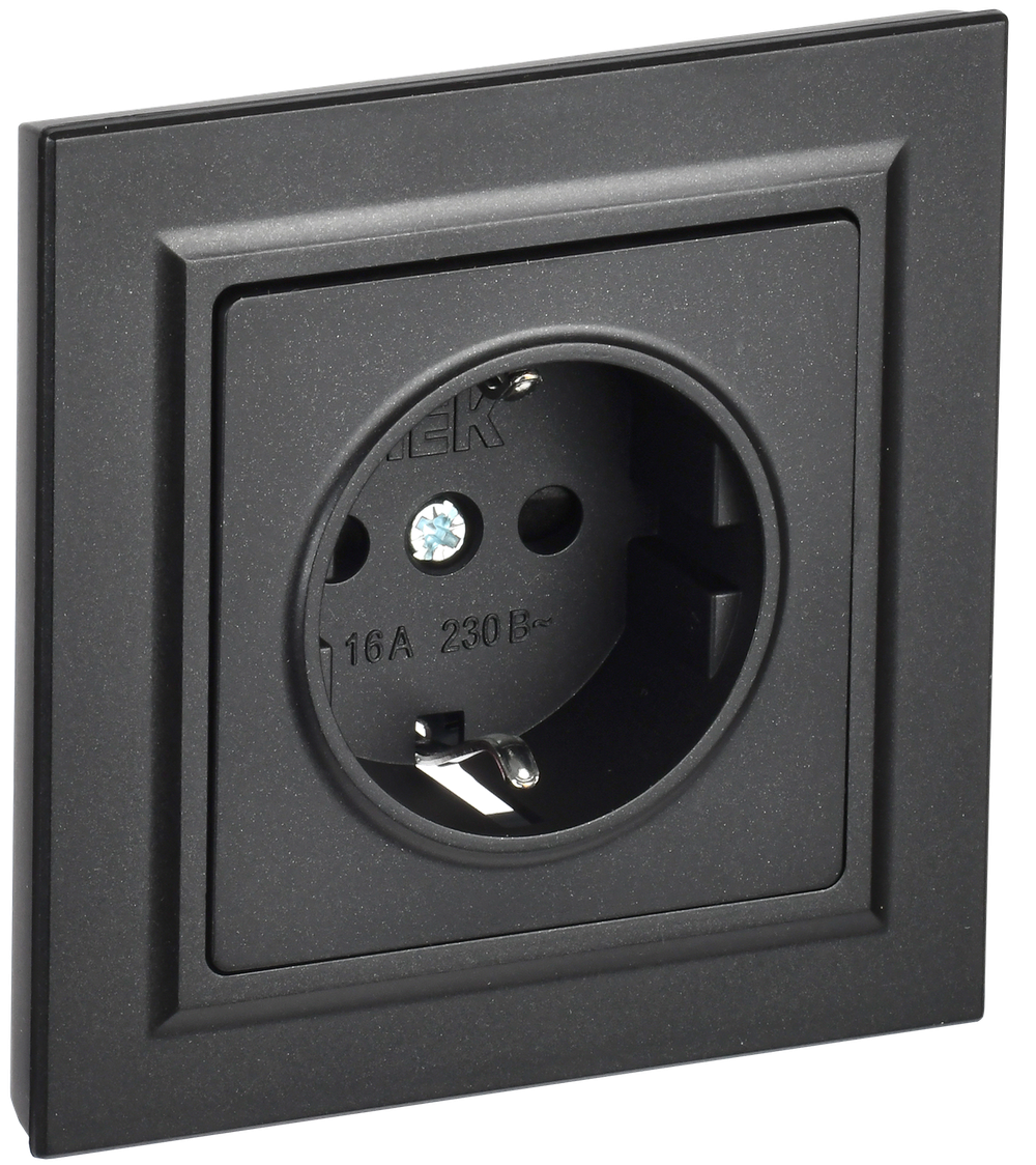 BRITE Розетка 1-местная с заземлением с защитными шторками 16А в сборе РСР14-1-0-БрЧ черный IEK