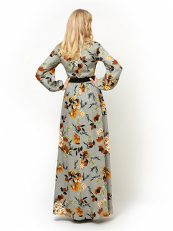 Хлопковое платье с цветочным принтом серое 15-02-20 SS