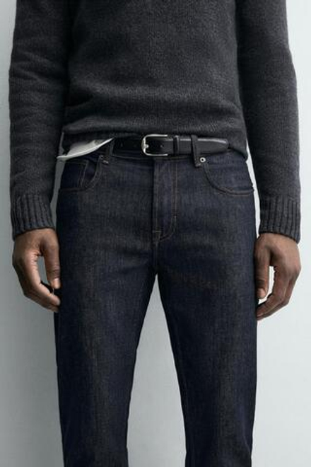 ZARA КОЖАНЫЙ РЕМЕНЬ С ДЕКОРАТИВНОЙ СТРОЧКОЙ, ЧЕРНЫЙ