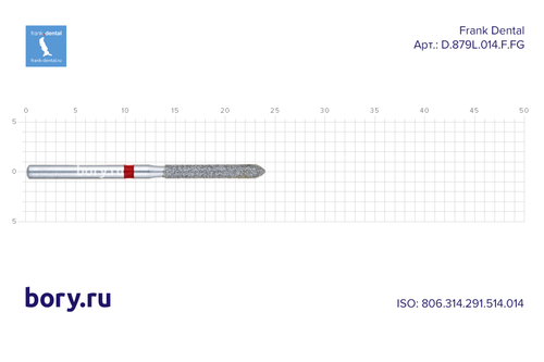 Бор алмазный красный Frank Dental типа FG - D.879L.014.F.FG