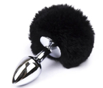 Анальная пробка с хвостиком (Цвет: черный, серебристый)