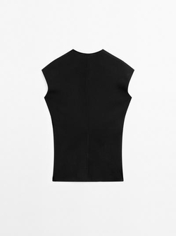 Massimo Dutti Трикотажный топ с V-образным вырезом, черный
