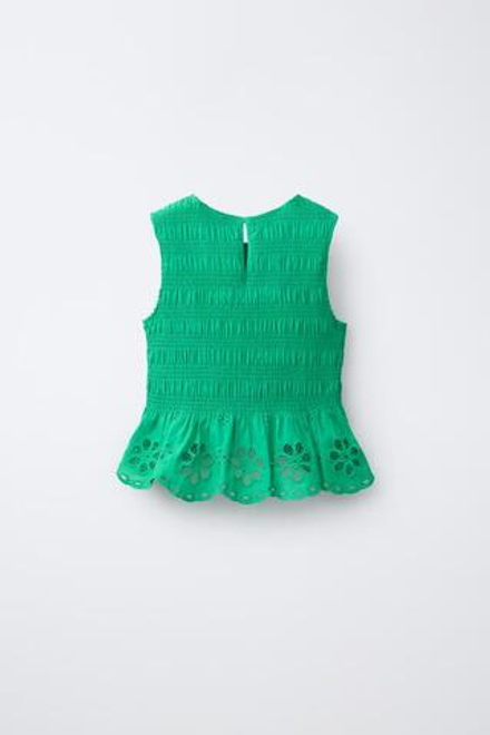 ZARA ТОП С ВЫШИВКОЙ SCHIFFLY, ЗЕЛЕНЫЙ